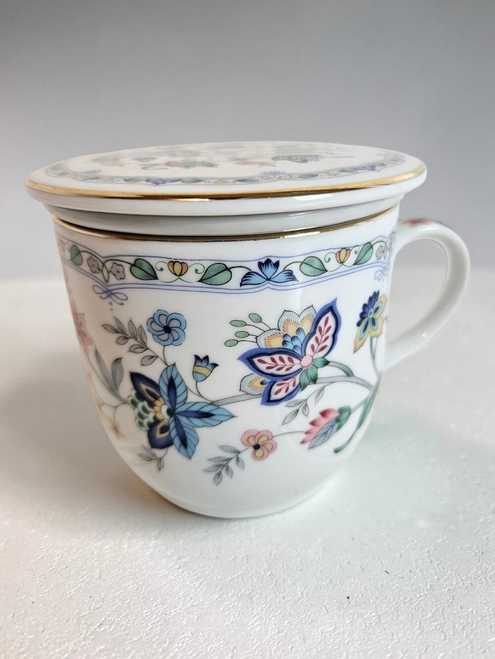 Andrea by Sadek Tea Cup Infuser Set OS Vintage Floral Gold Trim Japan